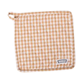 Sq Pot Holder - Gingham Tan padded kitchen textile, with eye-catching graphics or color designed to feel useful as well as expressive; useful for handling warm cookware while adding coordinated pattern and color to the kitchen. Primary product view highlights the overall design and proportions.