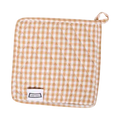 Sq Pot Holder - Gingham Tan padded kitchen textile, with eye-catching graphics or color designed to feel useful as well as expressive; useful for handling warm cookware while adding coordinated pattern and color to the kitchen.