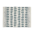 Cream tea towel laid flat printed with repeating teal bridge and tunnel illustrations