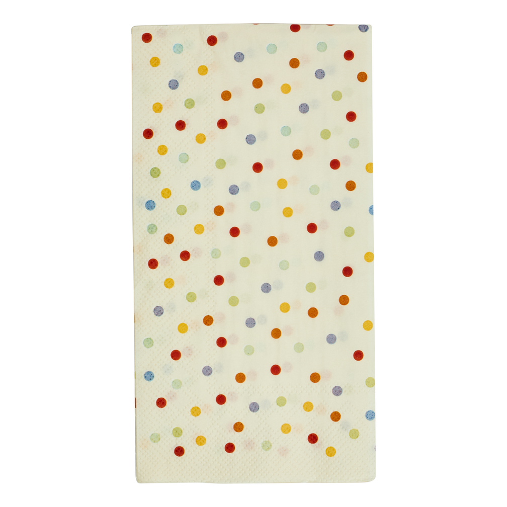 Rug with multicolored polka dot pattern on a white background