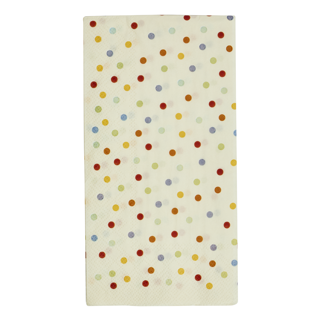 Rug with multicolored polka dot pattern on a white background