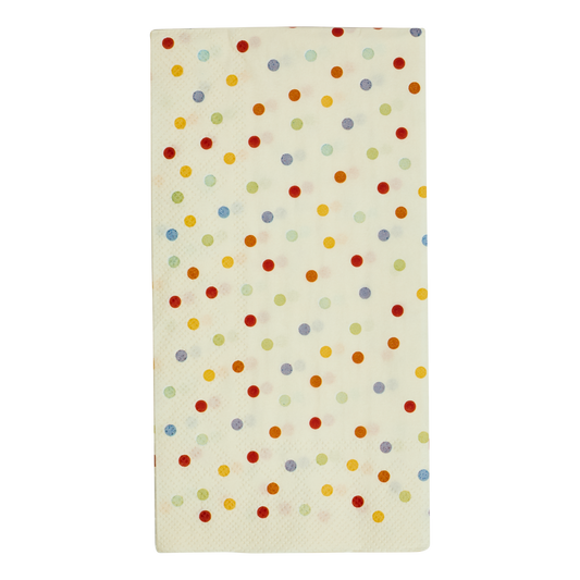 Rug with multicolored polka dot pattern on a white background