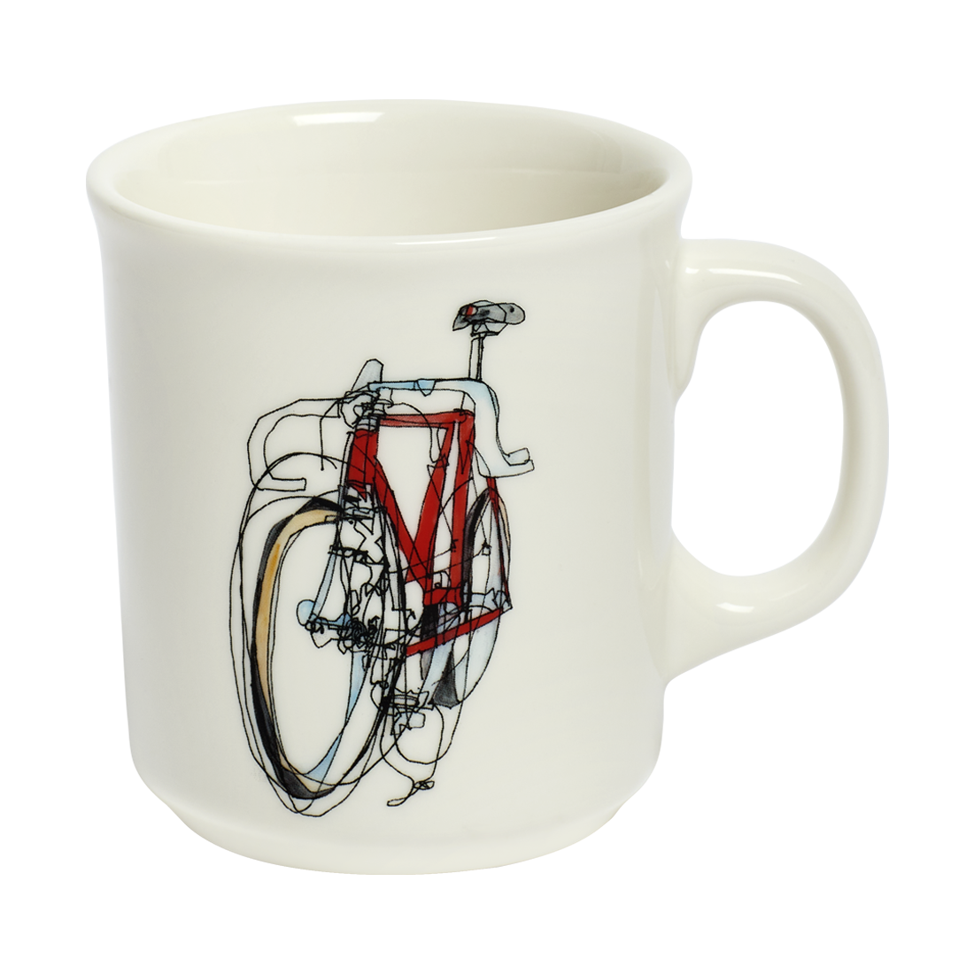 Side view of Taliah Lempert - Bike Mug 16oz by Fishs Eddy, ceramic mug perfect for coffee, tea, and everyday use