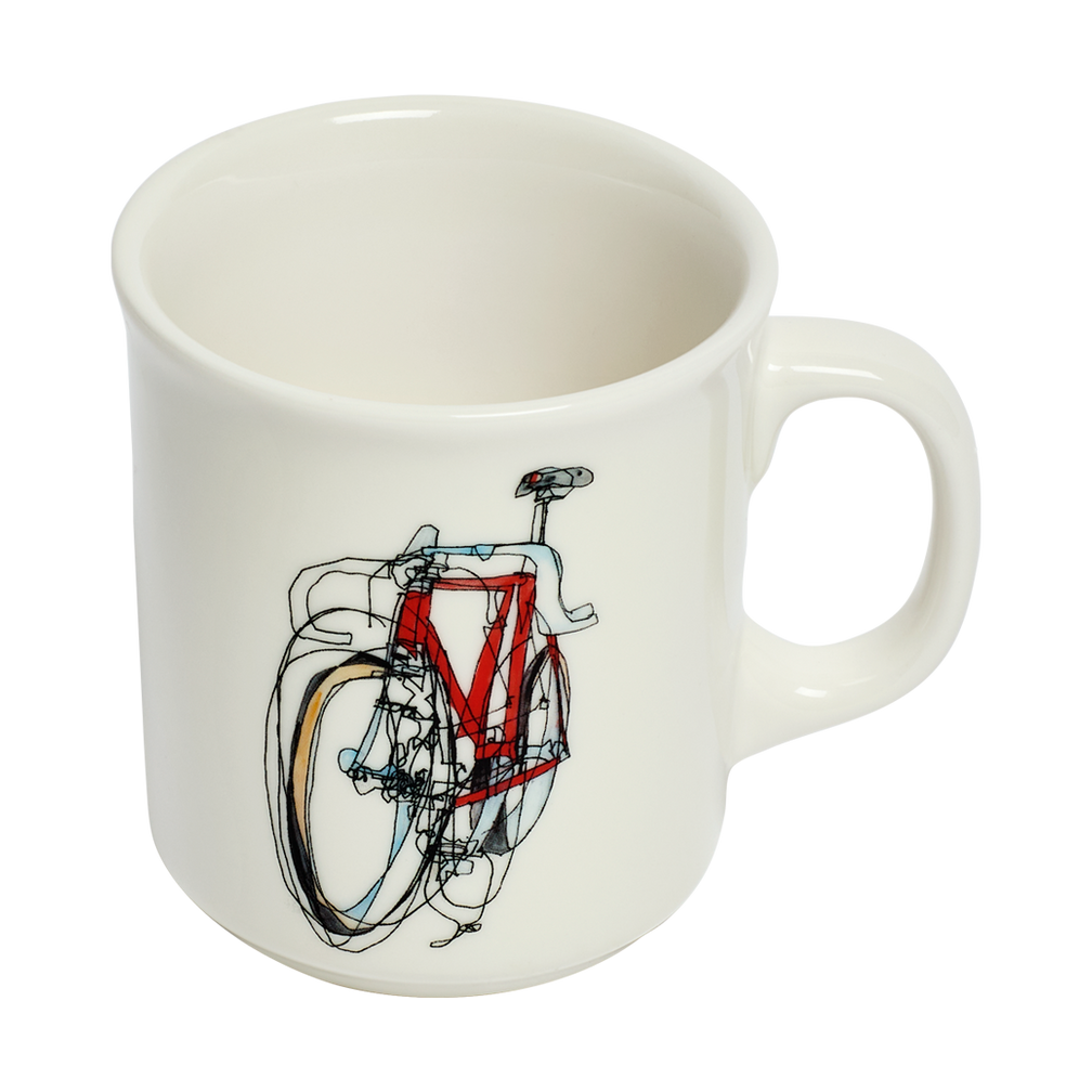Back view of Taliah Lempert - Bike Mug 16oz, ceramic mug with Fishs Eddy design details