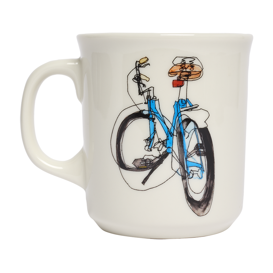 Close-up of Taliah Lempert - Bike Mug 16oz, ceramic mug with bicycle illustration