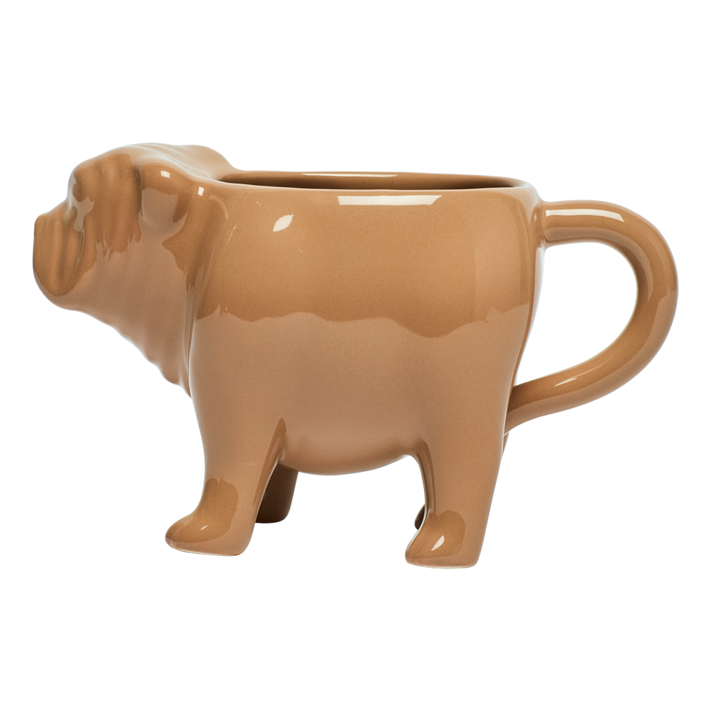 Brown dog-shaped mug on a white background