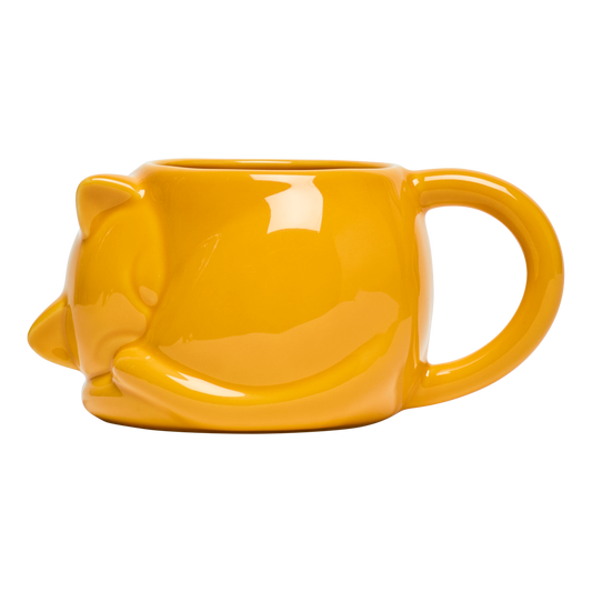 Yellow cat-shaped mug on a white background