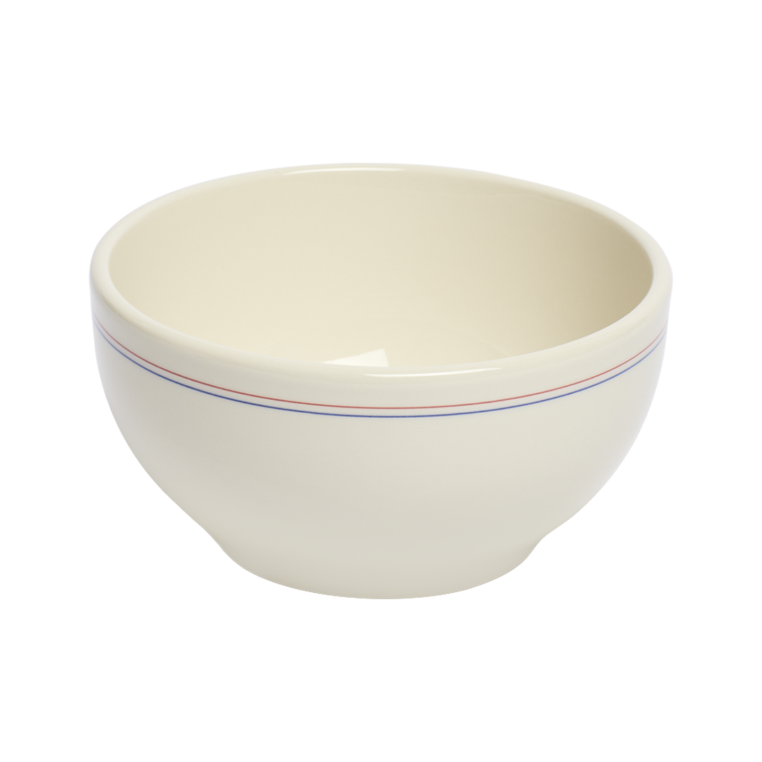 White ceramic bowl with colorful rim on a white background