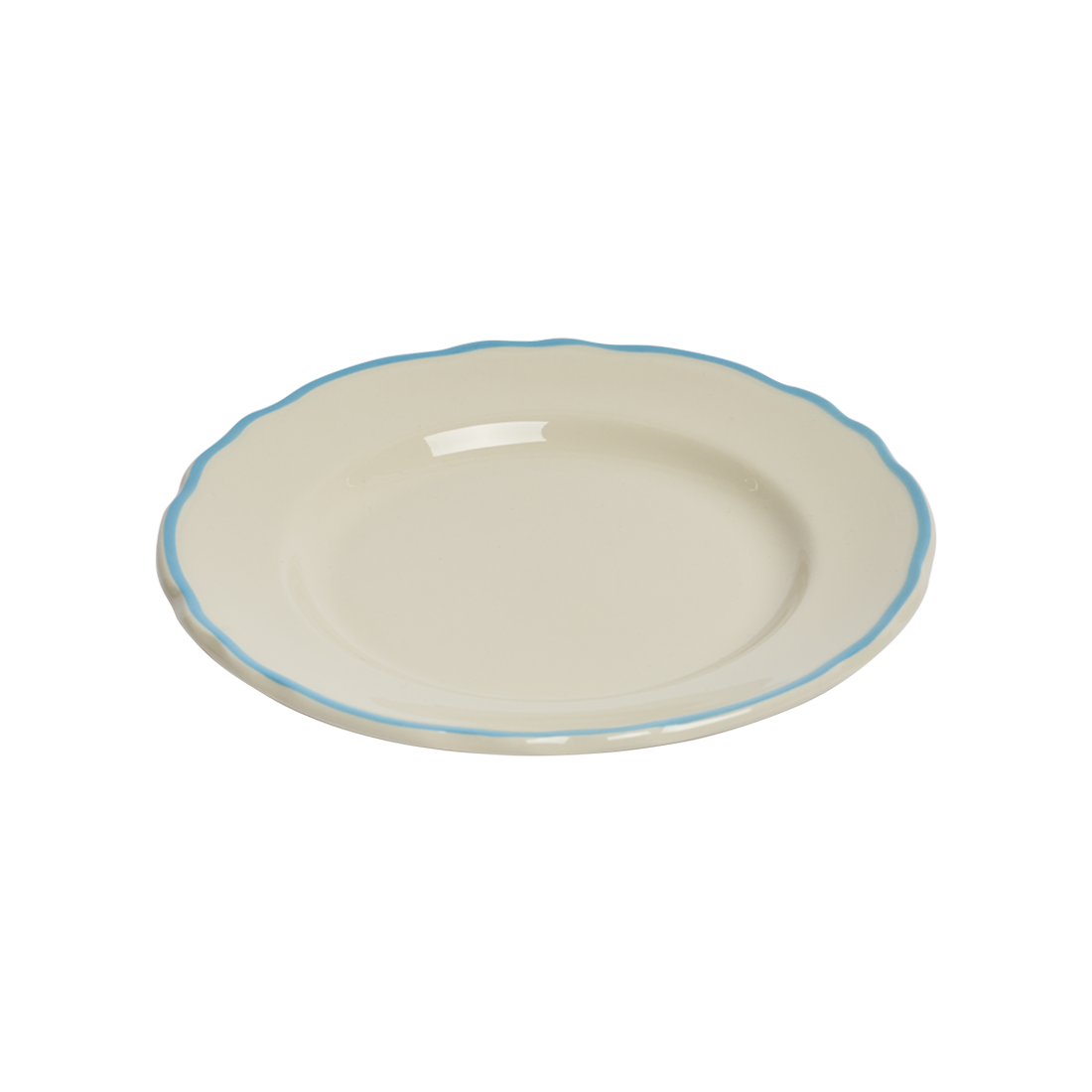 Ceramic plate with a blue rim on a white background