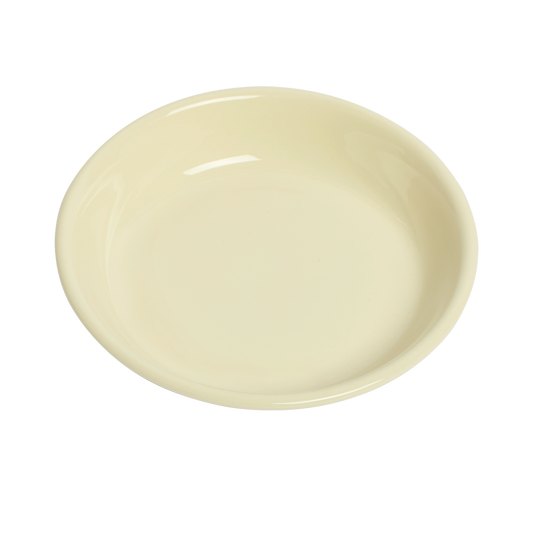 Close-up of wide coupe soup bowl, shallow white ceramic diner-style bowl