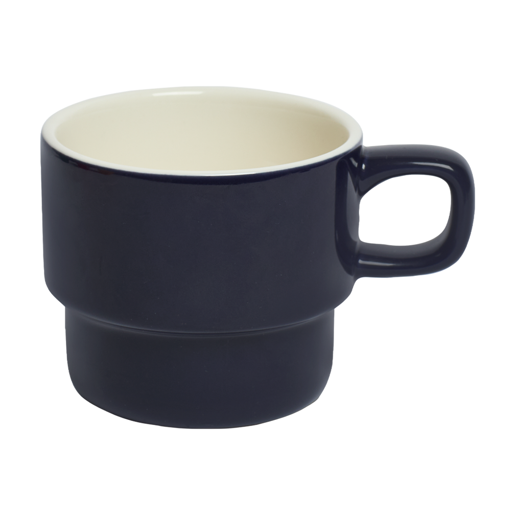 Navy blue mug with a white interior on a white background