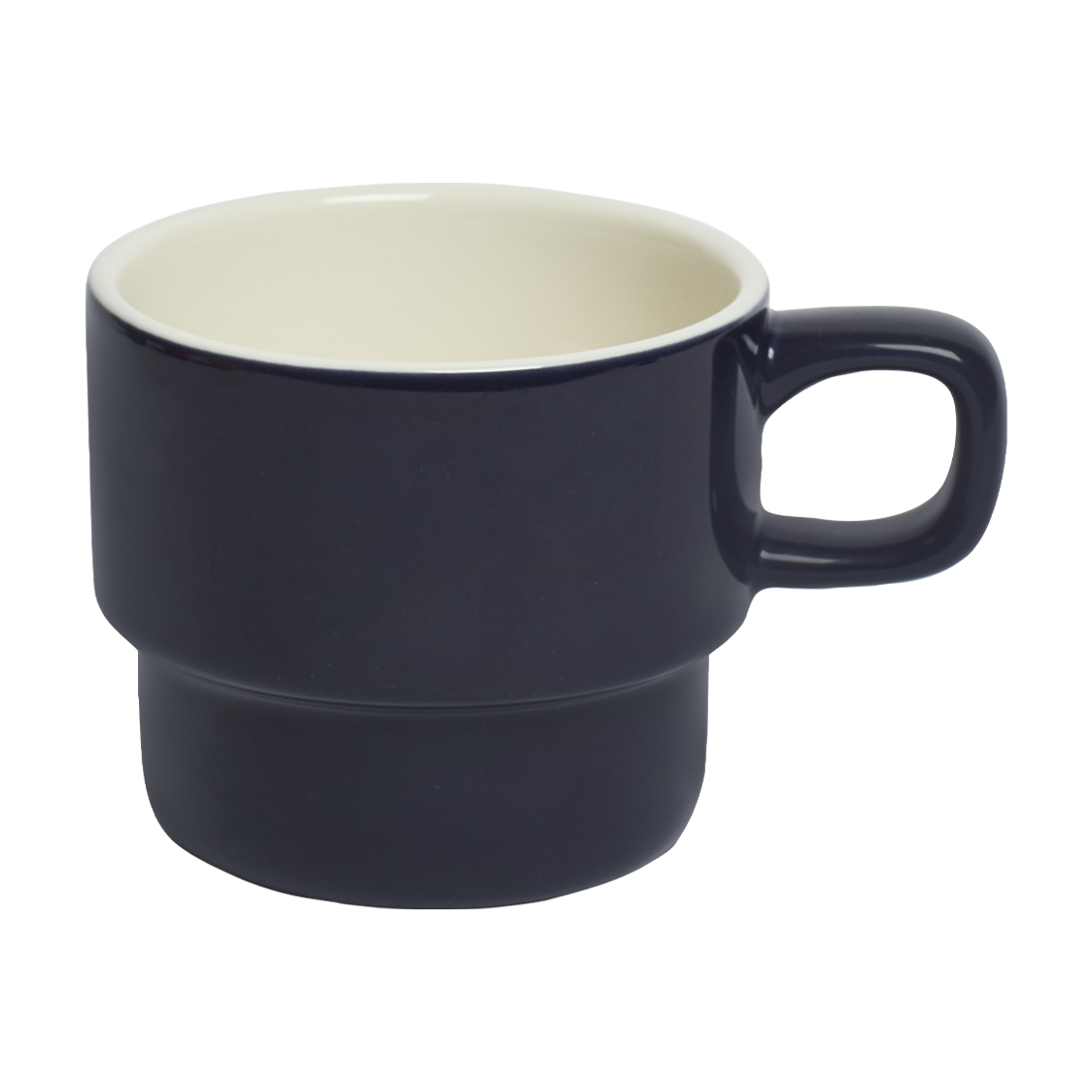 Navy blue mug with a white interior on a white background