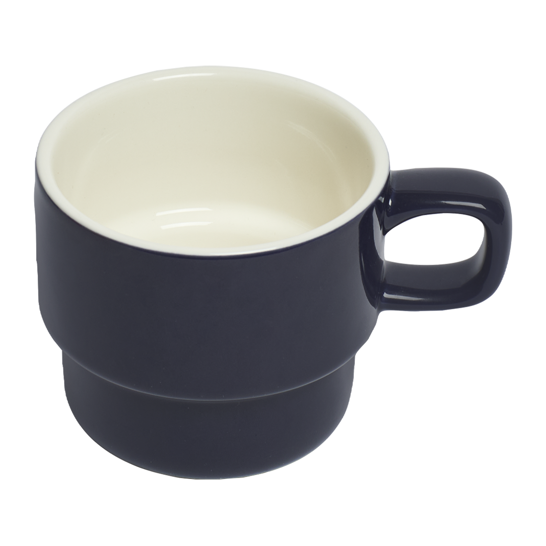 Navy blue mug with a white interior on a white background