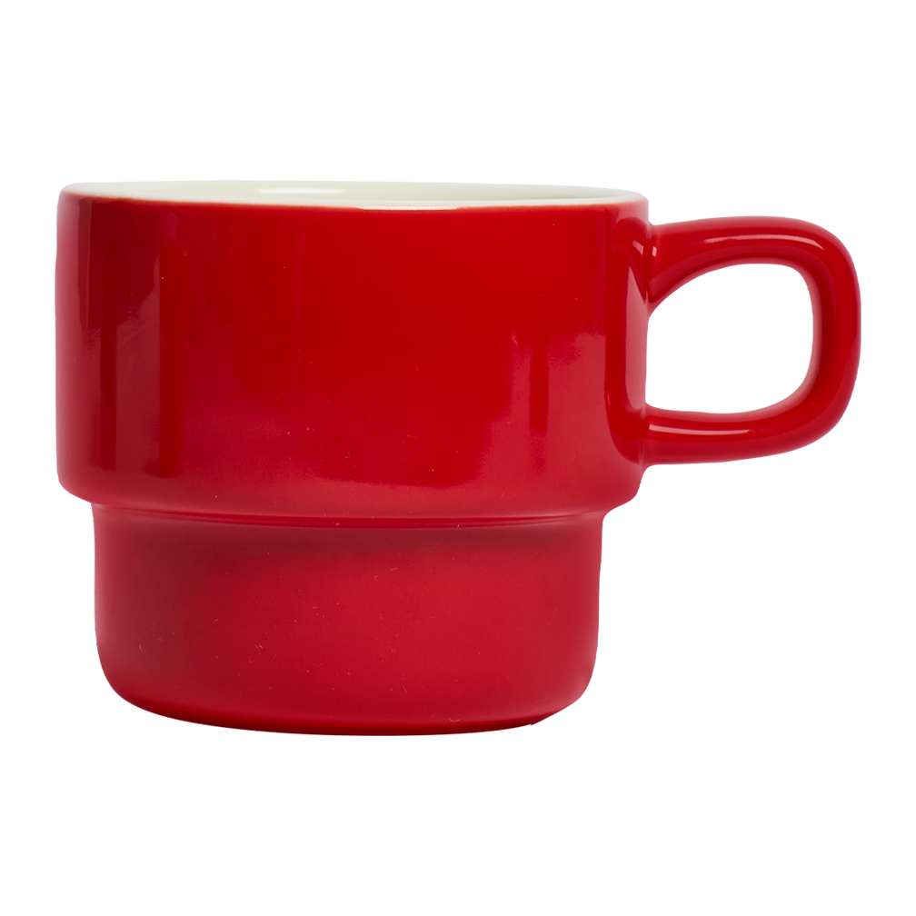 Red ceramic mug on a white background