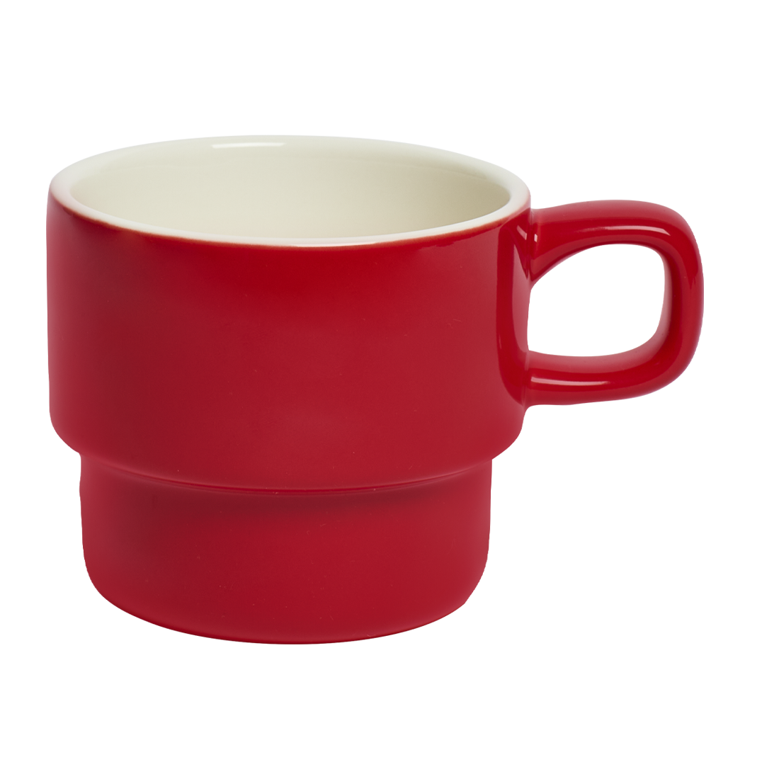 Red ceramic mug with a white interior on a white background