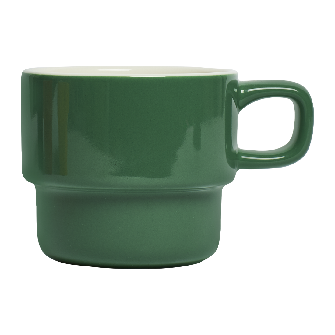 Green ceramic mug on a white background