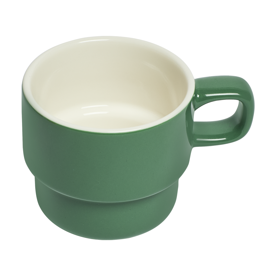 Green mug with white interior on a white background
