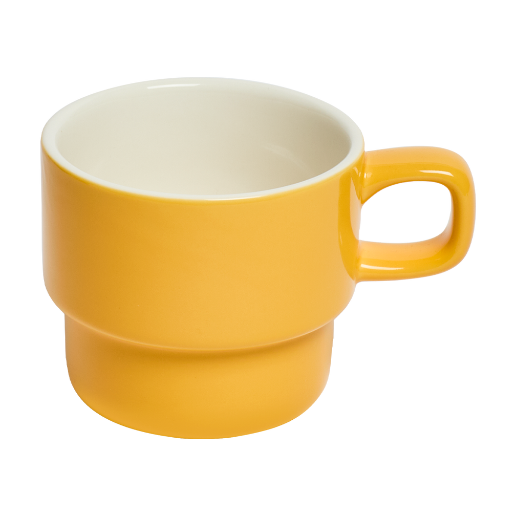 Yellow mug with a white interior on a white background