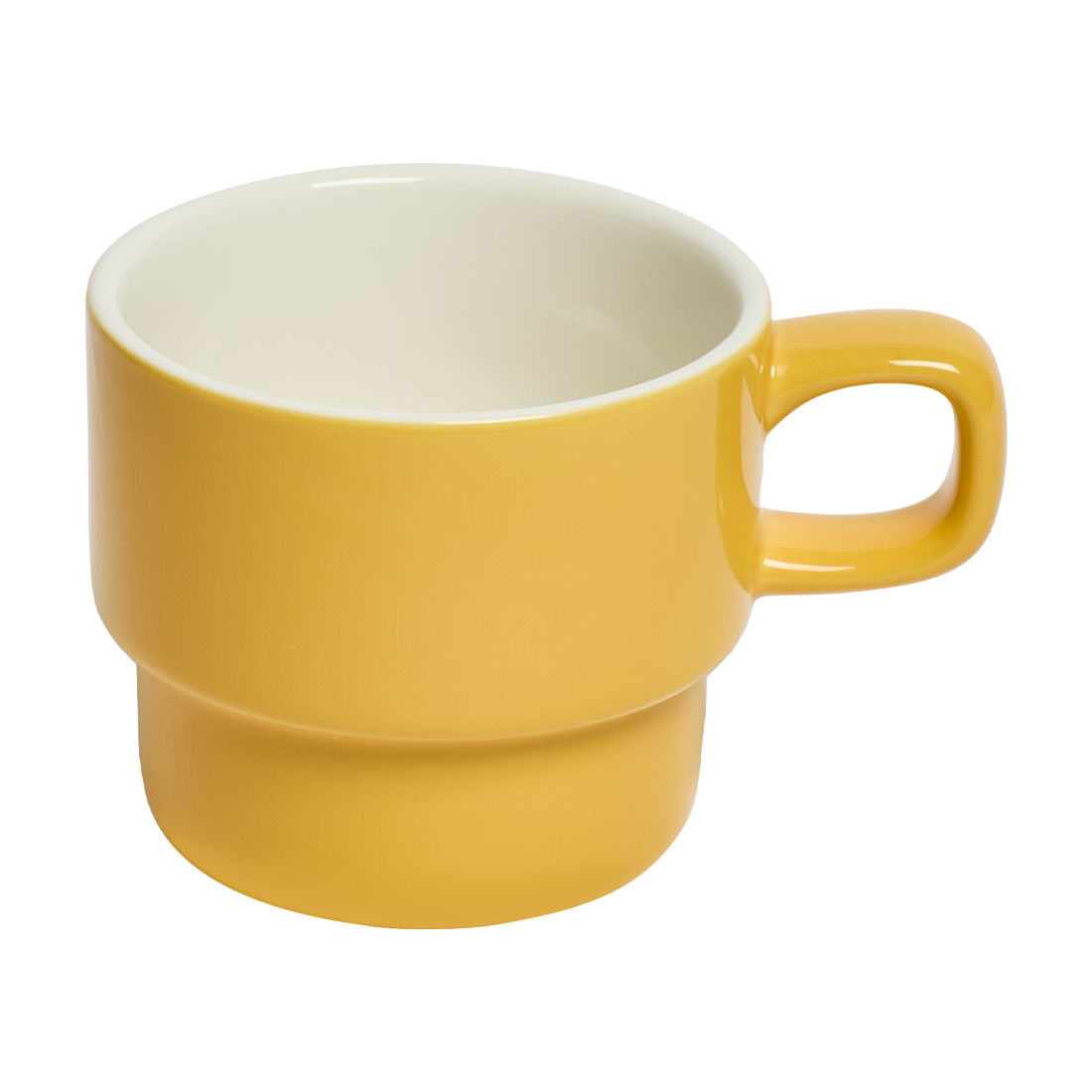 Yellow mug with a white interior on a white background