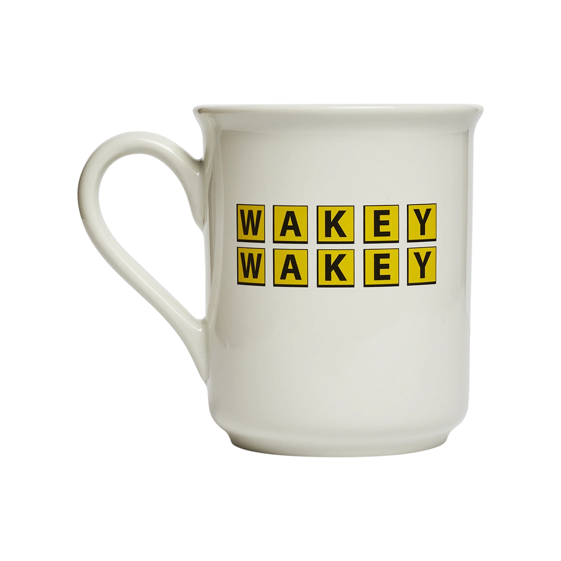 Wakey Wakey Mug ceramic drinkware, with a clean, polished finish and distinctive shape or artwork; a comfortable everyday choice for coffee, tea, cocoa, or desk-side sipping. Primary product view highlights the overall design and proportions.