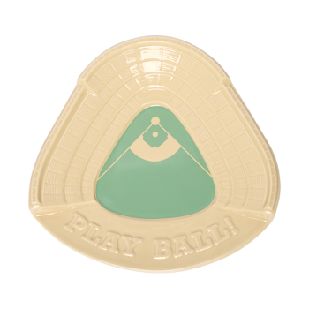 Play Ball ceramic soap dish shaped like a baseball stadium with mint green field detail, perfect for sinks and baseball fan gifts