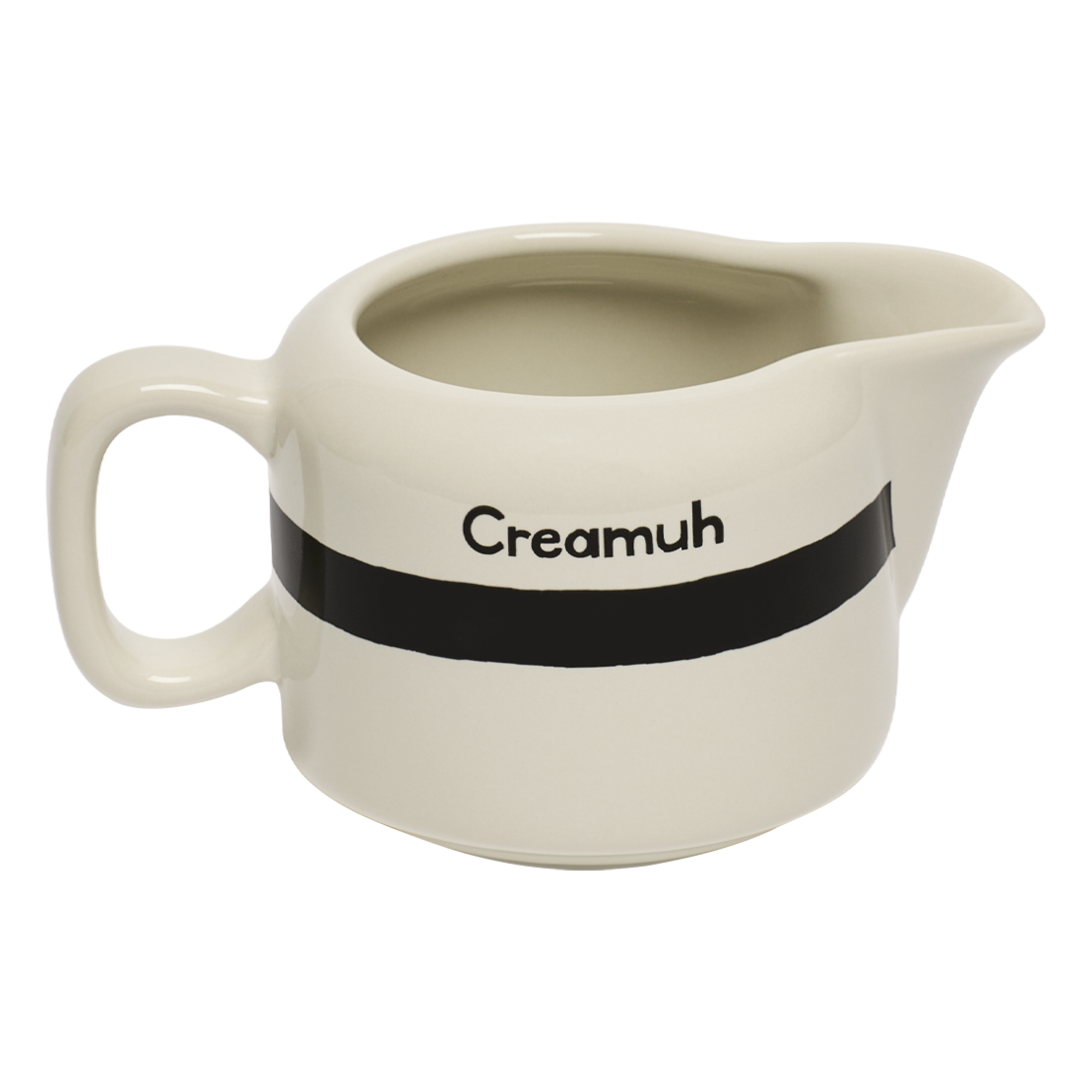 Cream pitcher with 'Creamuh' label on a white background