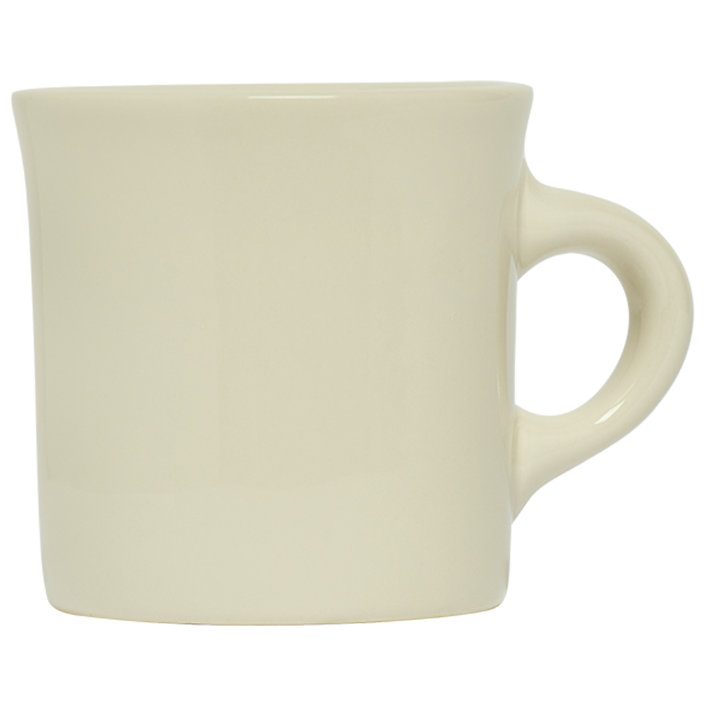 White ceramic mug on a white background