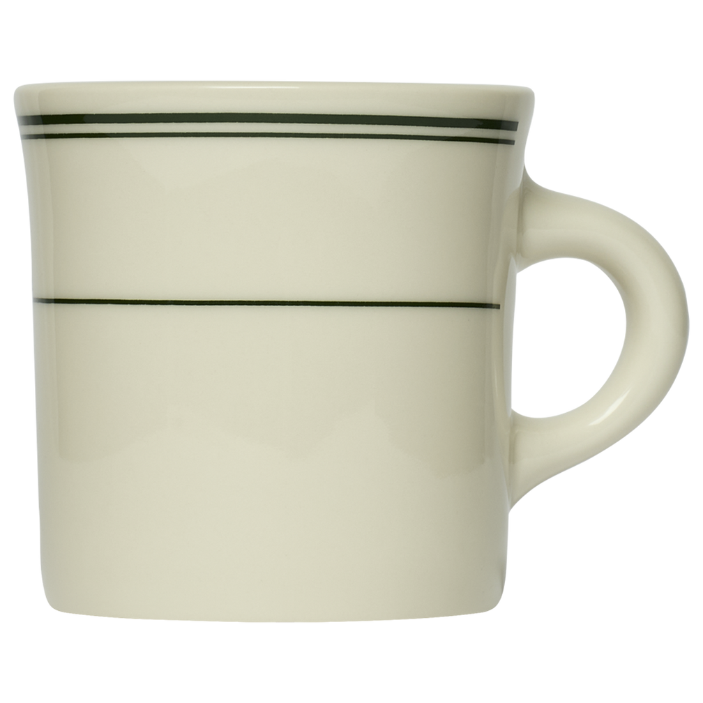 White mug with black stripes on a white background
