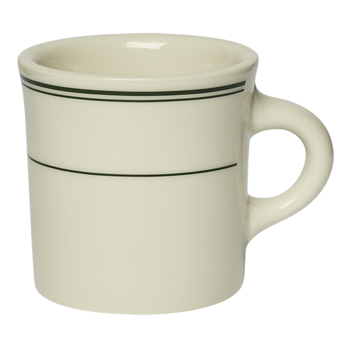 White mug with black stripes on a white background
