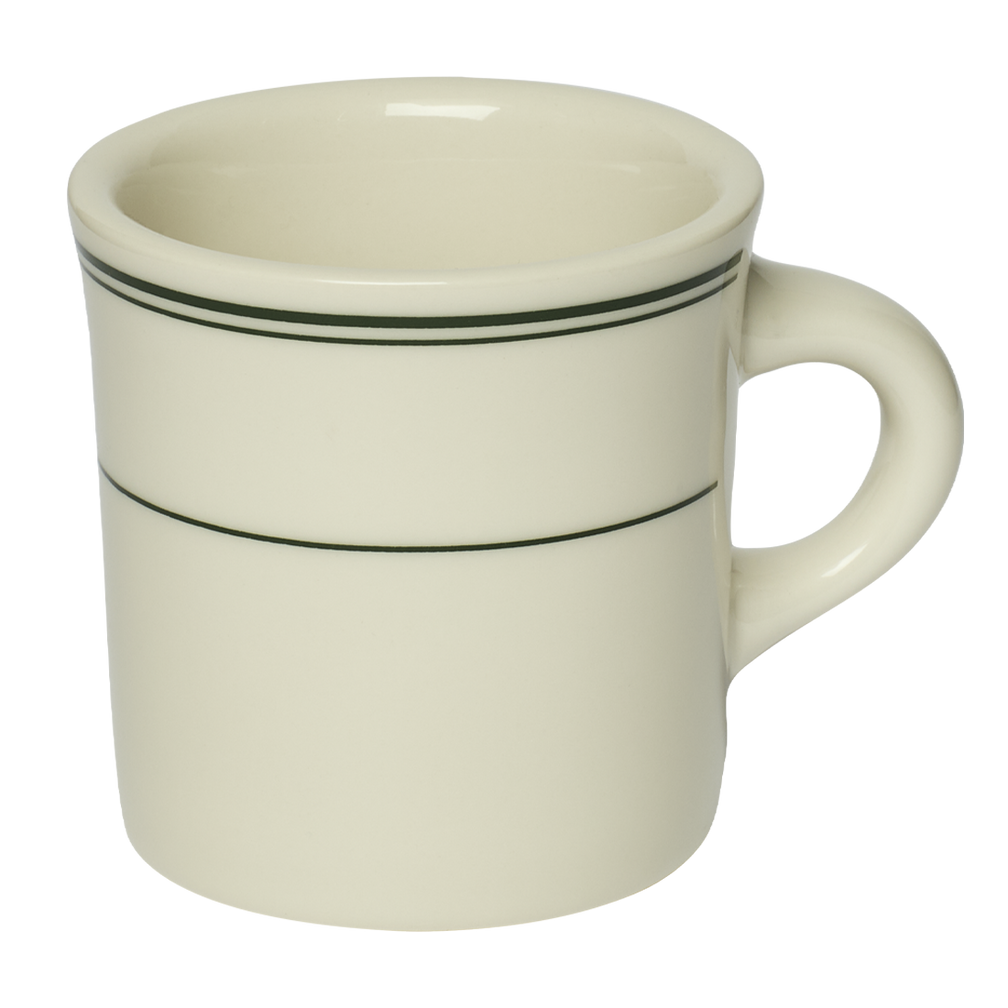 White mug with black stripes on a white background