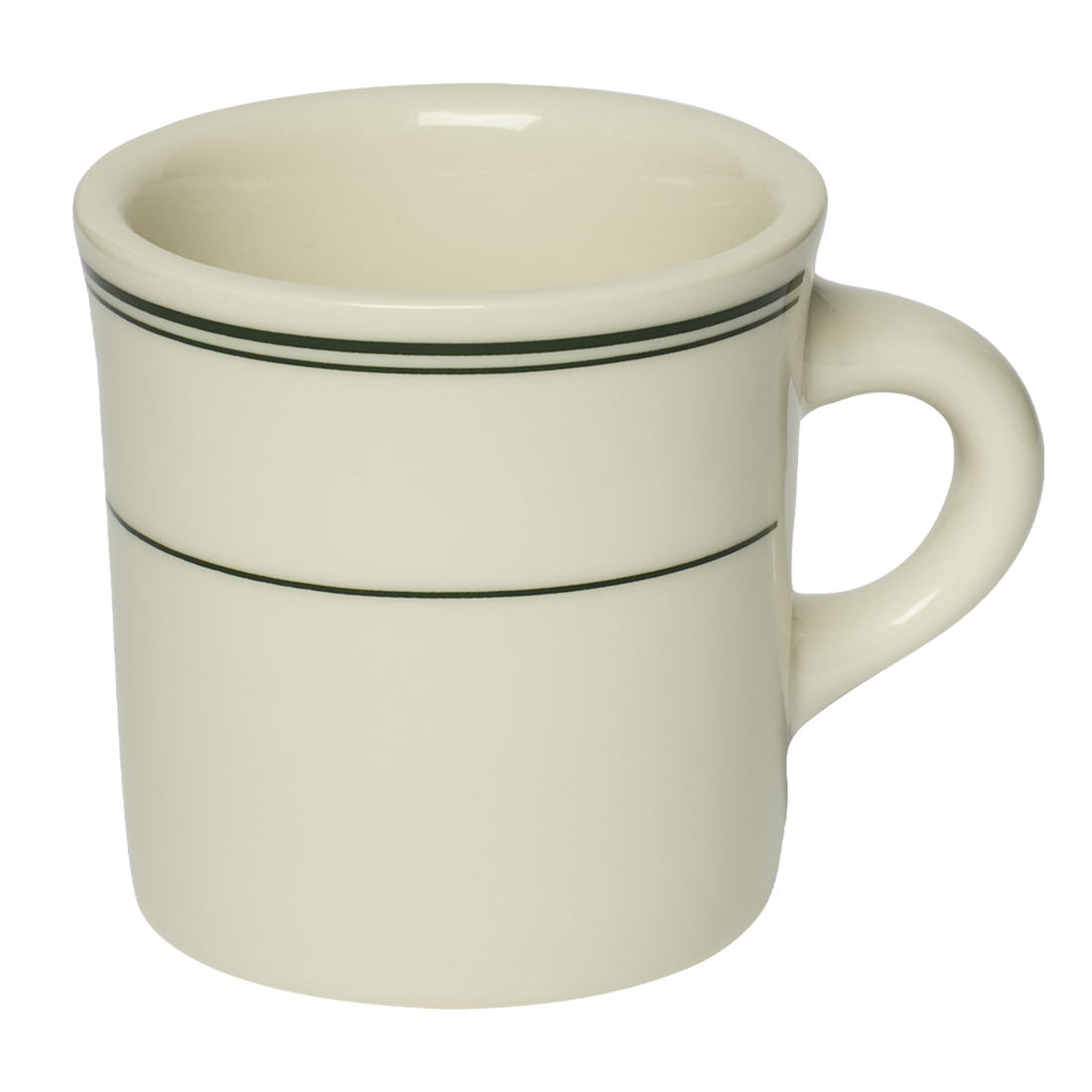 White mug with black stripes on a white background