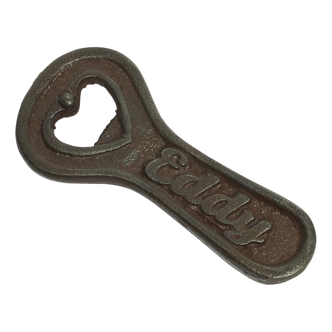 Cast iron bottle opener with 'Eckley' branding on a white background