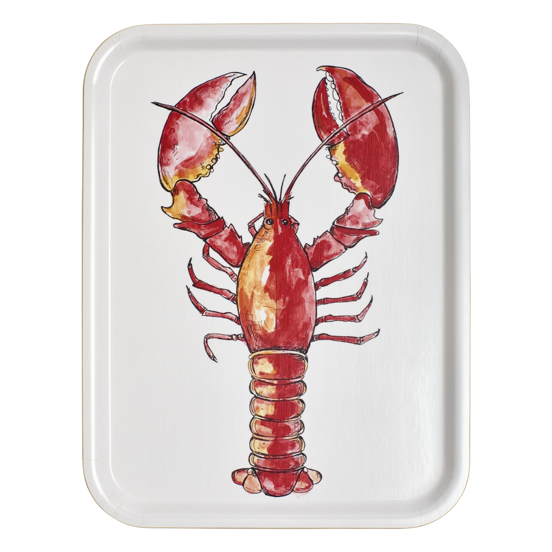 Rectangular tray with a red lobster illustration on a white background