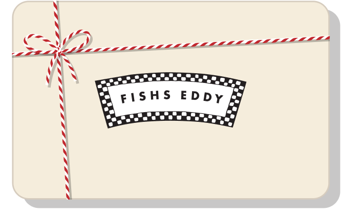 Product packaging with 'Fishes Eddy' label and red string on a beige background